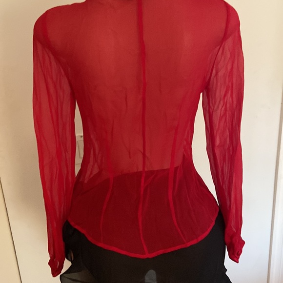 Wear 36th Sheer Red Long Sleeve Women’s Top Size Medium - Picture 3 of 5
